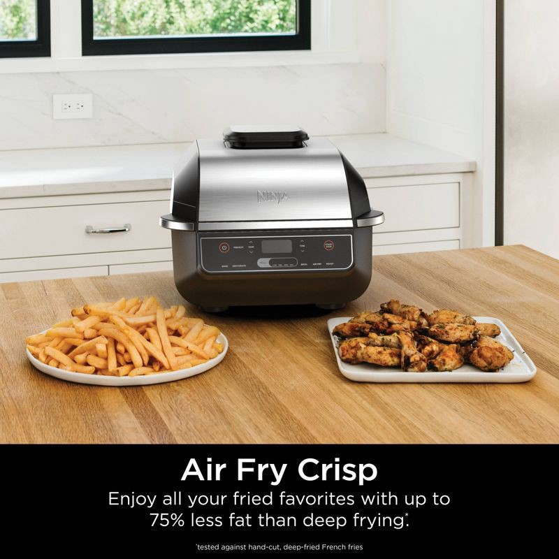 slide 5 of 10, Ninja Foodi 6-in-1 Indoor Grill with Air Fry, Roast EG201 Black/Silver: Smokeless, Cool Touch, Digital Display, Dishwasher-Safe, Recipes Included, 1 ct