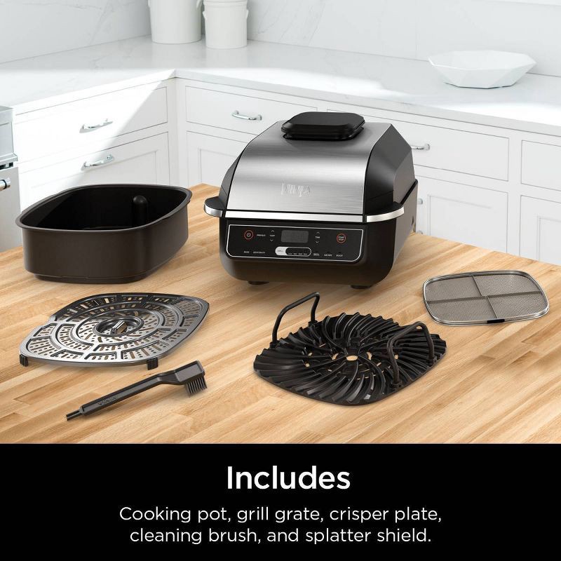 slide 10 of 10, Ninja Foodi 6-in-1 Indoor Grill with Air Fry, Roast EG201 Black/Silver: Smokeless, Cool Touch, Digital Display, Dishwasher-Safe, Recipes Included, 1 ct