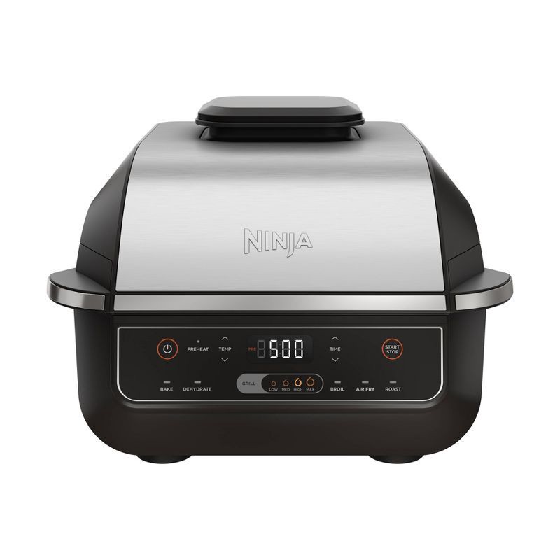 slide 1 of 10, Ninja Foodi 6-in-1 Indoor Grill with Air Fry, Roast EG201 Black/Silver: Smokeless, Cool Touch, Digital Display, Dishwasher-Safe, Recipes Included, 1 ct