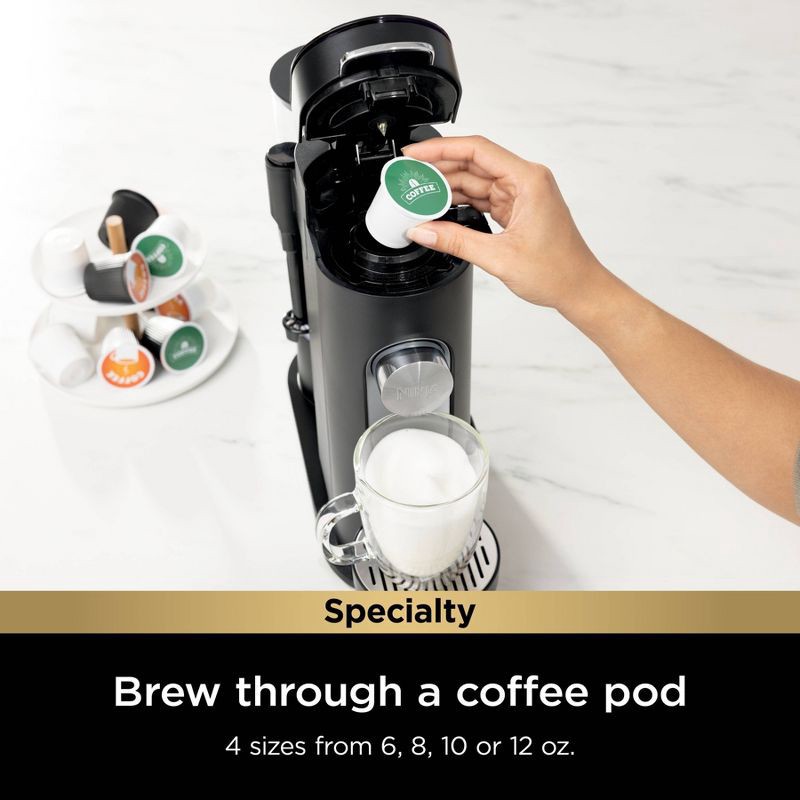 slide 3 of 9, Ninja Single-Serve Pods & Grounds Coffee Maker with Integrated Milk Frother Black : Iced Coffee System, 1 ct