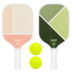 Franklin Sports 2 Player Poly Pro Pickleball Set with Balls - Pink/Green: Medium Flex, 4-1/4" Grip