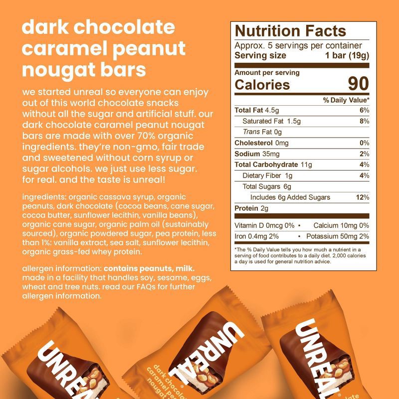 slide 6 of 7, UNREAL Candy Dark Chocolate Caramel Peanut Nougat Bar - 3.4oz, 3.4 oz