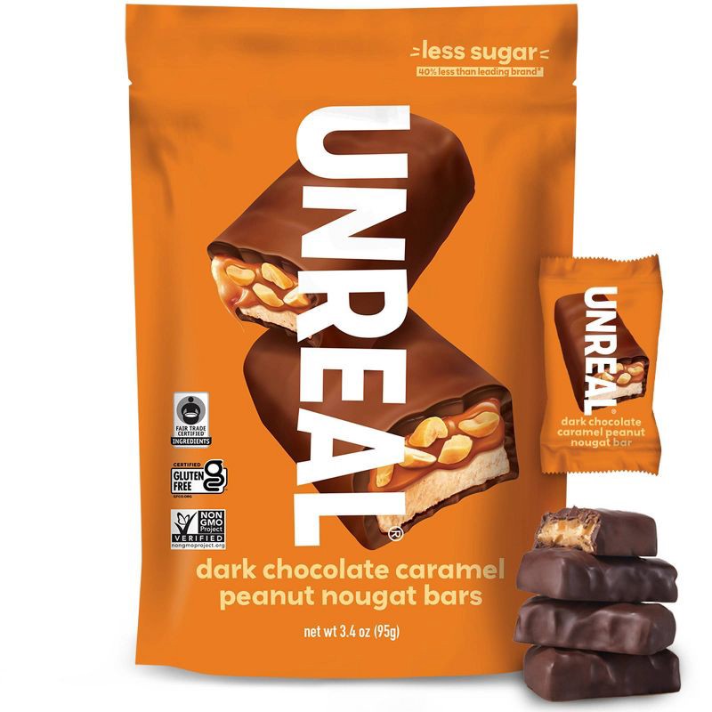 slide 1 of 7, UNREAL Candy Dark Chocolate Caramel Peanut Nougat Bar - 3.4oz, 3.4 oz