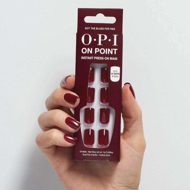 slide 4 of 7, OPI Press-On Fake Nails - Got the Blues For Red - 26ct, 26 ct
