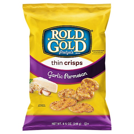 slide 1 of 1, Rold Gold Pretzels Thins Crisps Garlic Parmesan, 8.75 oz