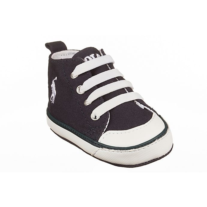 slide 1 of 1, Ralph Lauren Size 0-6W Canvas Lace Up Hi Top Sneaker - Navy, 1 ct