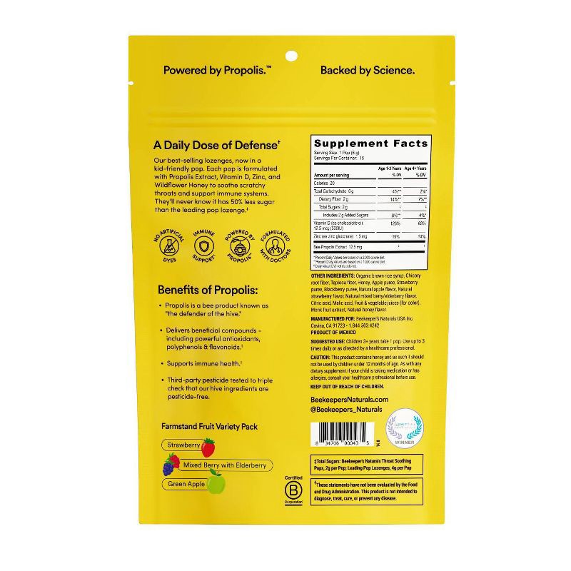 slide 5 of 7, Beekeepers Naturals Beekeeper's Naturals Propolis Throat Soothing Pops - 15ct, 15 ct