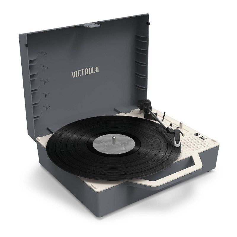 slide 1 of 20, Victrola - Re-Spin Sustainable Bluetooth Suitcase Record Player - Gray, 1 ct