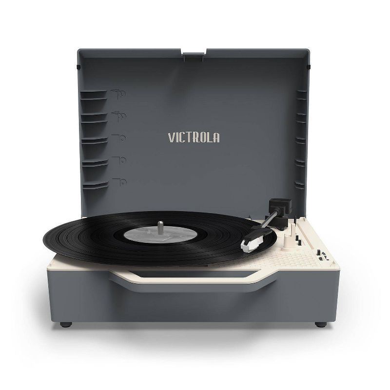 slide 5 of 20, Victrola - Re-Spin Sustainable Bluetooth Suitcase Record Player - Gray, 1 ct