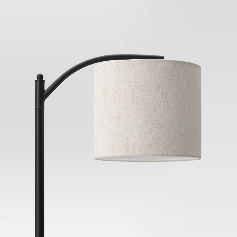 slide 4 of 4, Downbridge Floor Lamp with Shade Black/Tan - Threshold™: Ambient Light, Metal Base, Linen Drum, 1 ct