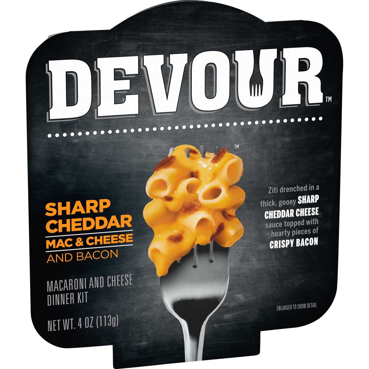 slide 8 of 9, DEVOUR Sharp Cheddar Mac & Cheese Bowl with Bacon Dinner Kit, 4 oz Tray, 4 oz