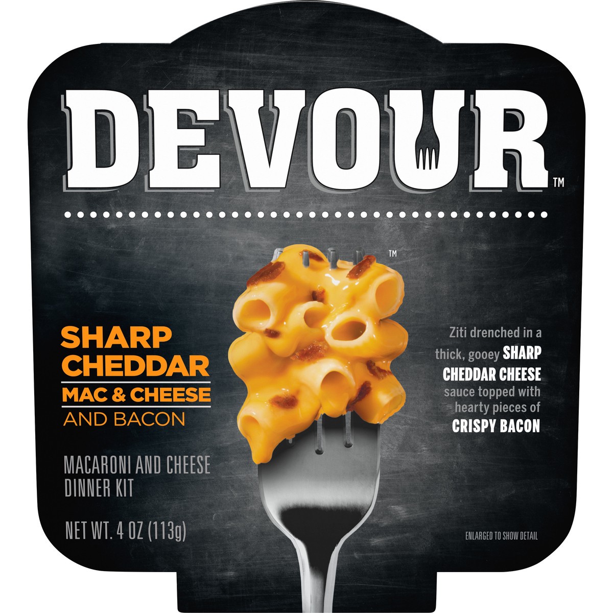 slide 1 of 9, DEVOUR Sharp Cheddar Mac & Cheese Bowl with Bacon Dinner Kit, 4 oz Tray, 4 oz