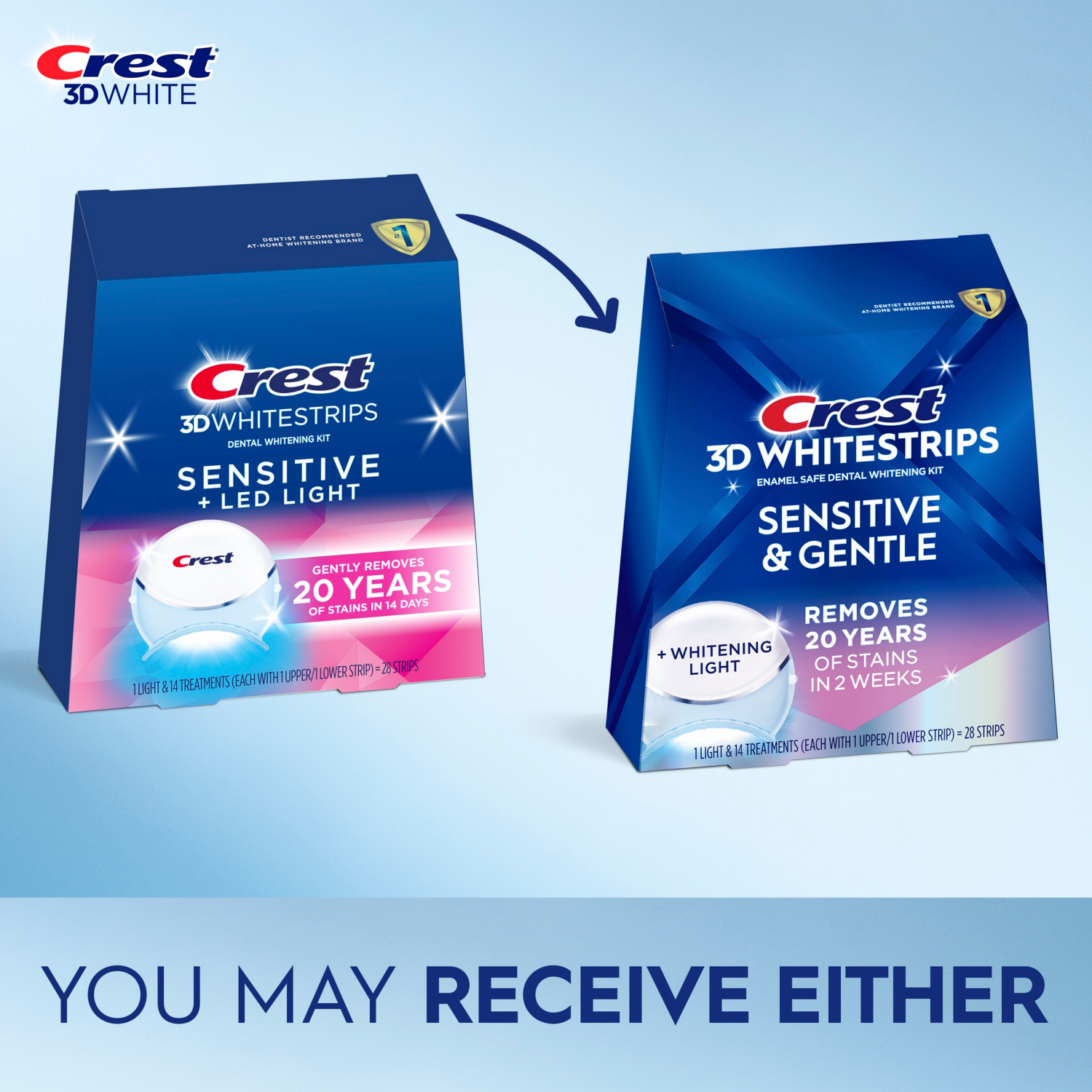 slide 6 of 8, Crest 3DWhitestrips Sensitive + LED Light At-Home Teeth Whitening Kit, 14 ct