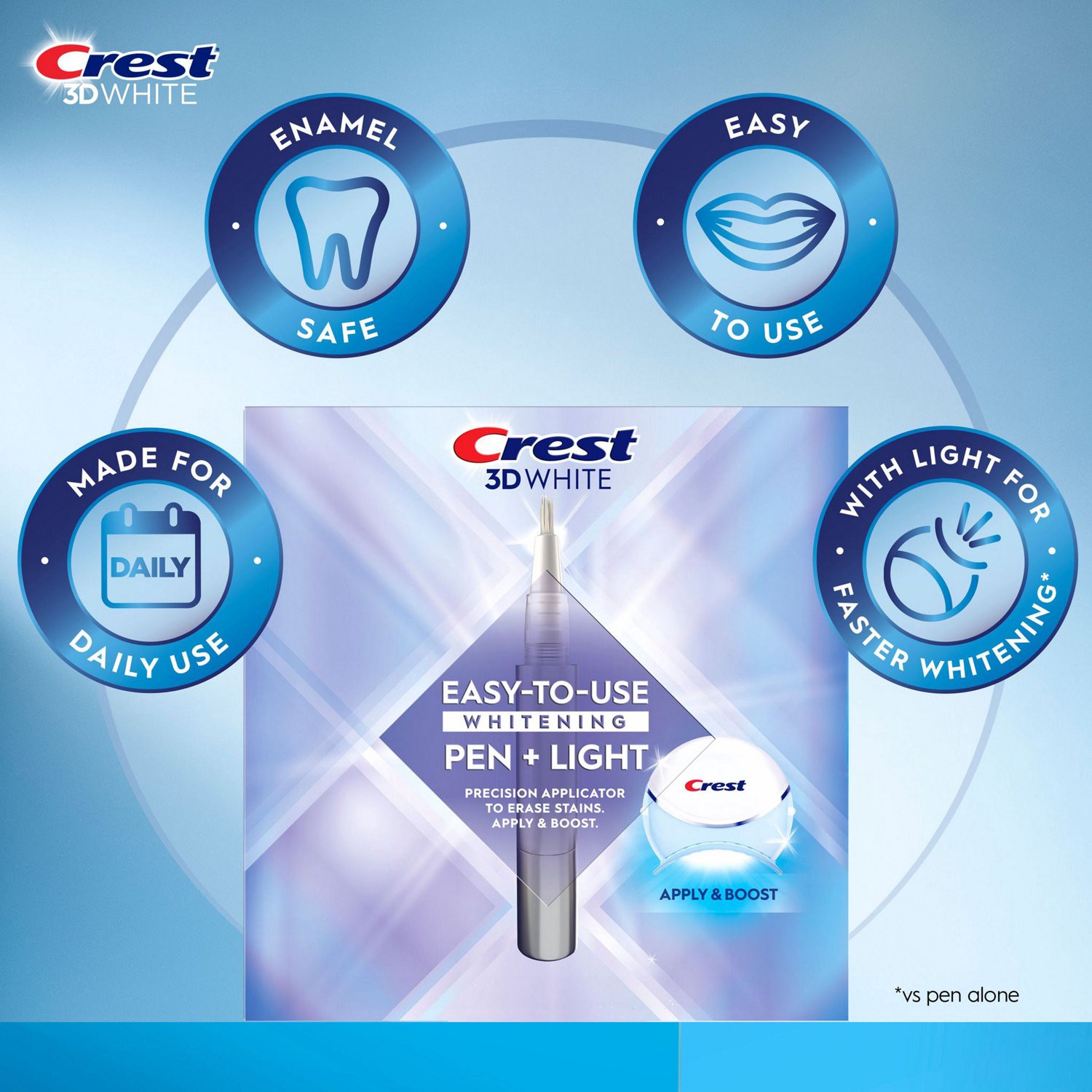 slide 9 of 9, Crest 3DWhite Easy-To-Use Teeth Whitening Pen + Light, 1 Teeth Whitening Pen and 1 Light, 1 ct