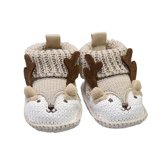 slide 1 of 1, goldbug Newborn Crochet Knit Reindeer Bootie - Brown, 1 ct