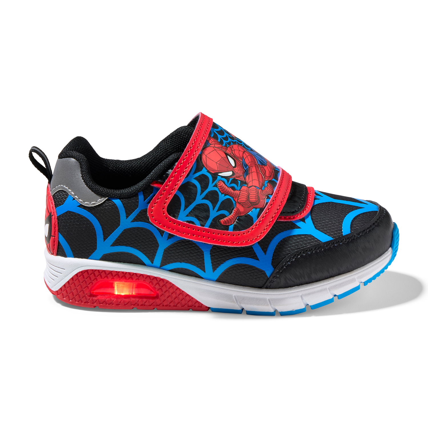 slide 3 of 4, Marvel Boys' Spiderman Athletic Shoe, Blk/Blu, Size 4, Size 4