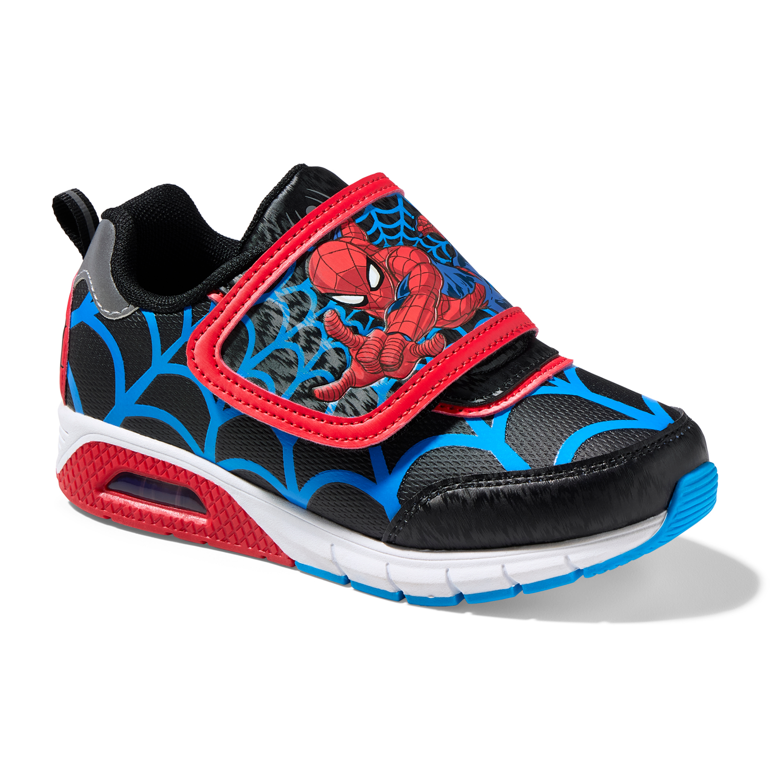 slide 1 of 4, Marvel Boys' Spiderman Athletic Shoe, Blk/Blu, Size 4, Size 4