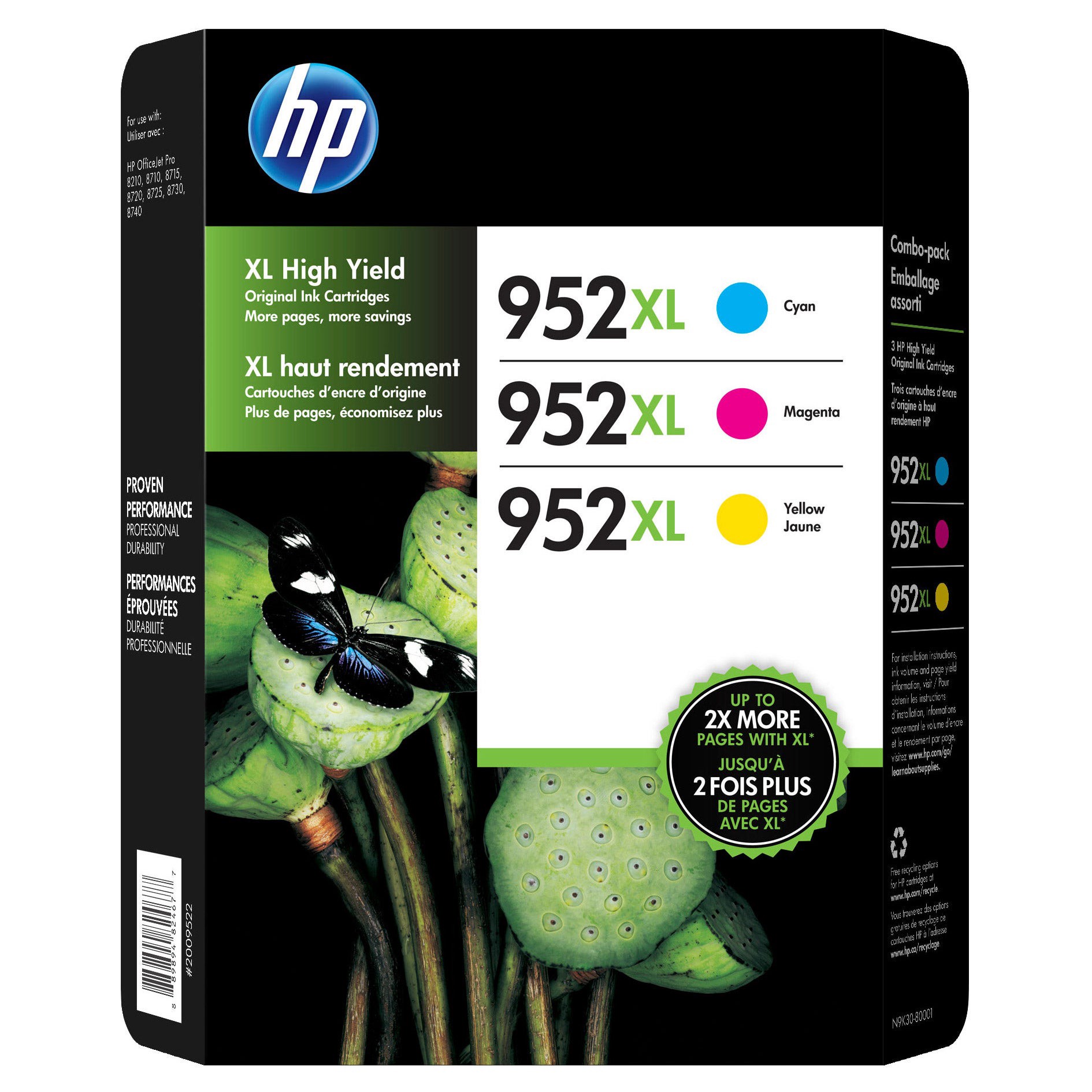 slide 1 of 1, HP 952XL High Yield Ink Cartridge, Tri-Color Pack, 