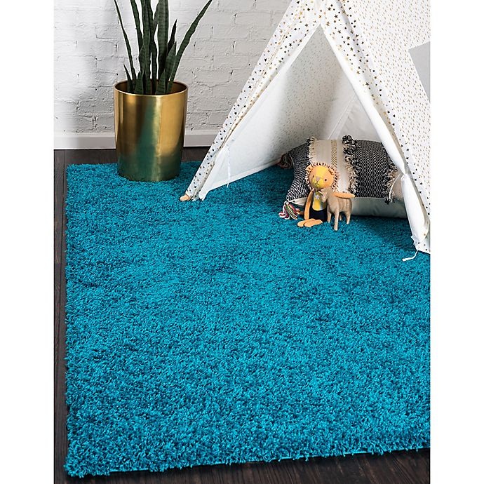 slide 2 of 6, Unique Loom Solid Shag Powerloomed Area Rug - Turquoise, 4 ft x 6 ft