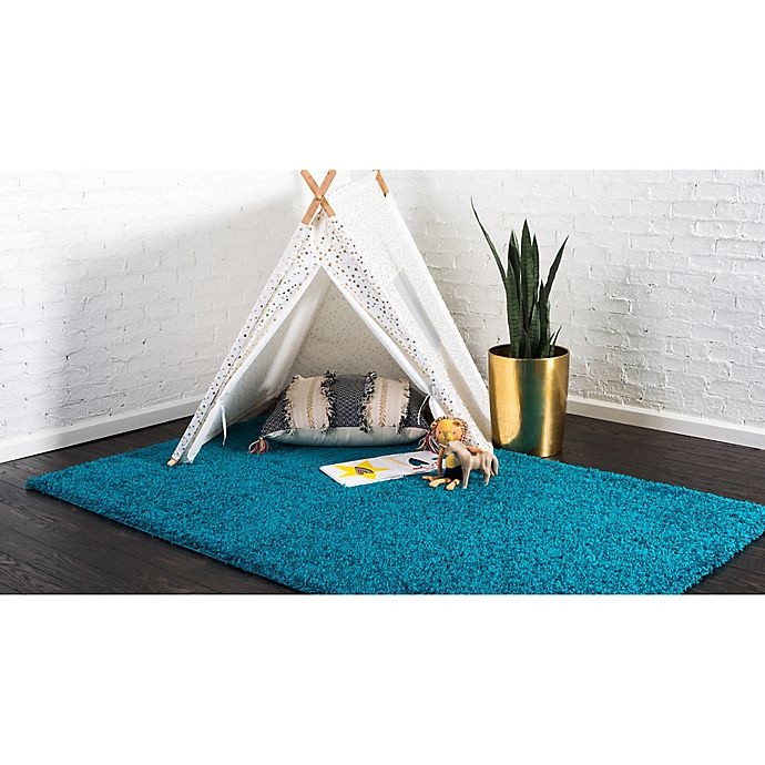 slide 3 of 6, Unique Loom Solid Shag Powerloomed Area Rug - Turquoise, 4 ft x 6 ft