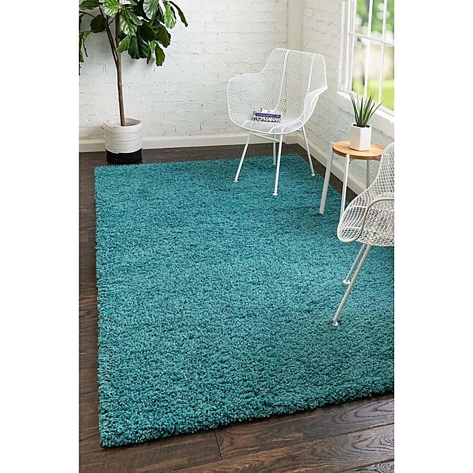 slide 2 of 10, Unique Loom Solid Shag 3'3 x 5'3 Powerloomed Area Rug - Deep Aqua, 1 ct