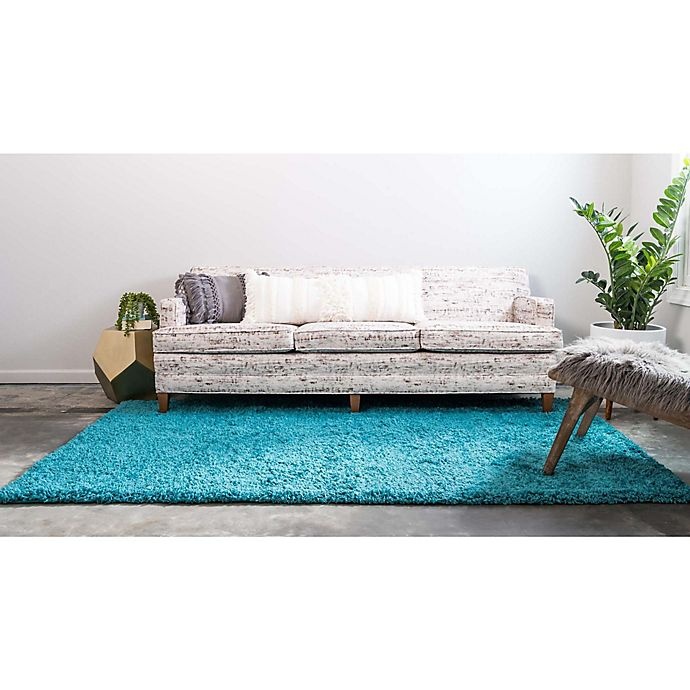 slide 4 of 10, Unique Loom Solid Shag 3'3 x 5'3 Powerloomed Area Rug - Deep Aqua, 1 ct