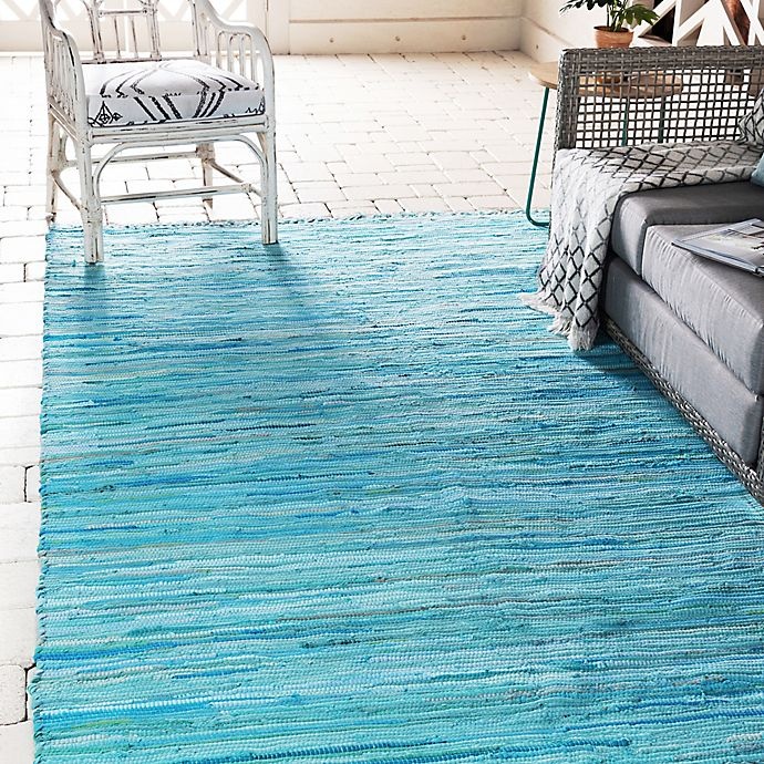 slide 2 of 6, Unique Loom Chindi Stripe Braided Area Rug - Turquoise, 2 ft x 3 ft