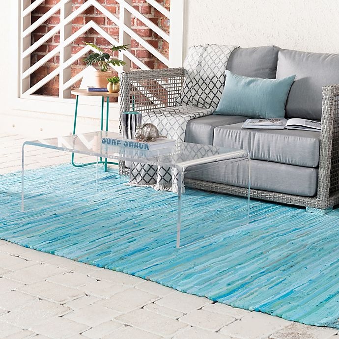 slide 3 of 6, Unique Loom Chindi Stripe Braided Area Rug - Turquoise, 2 ft x 3 ft