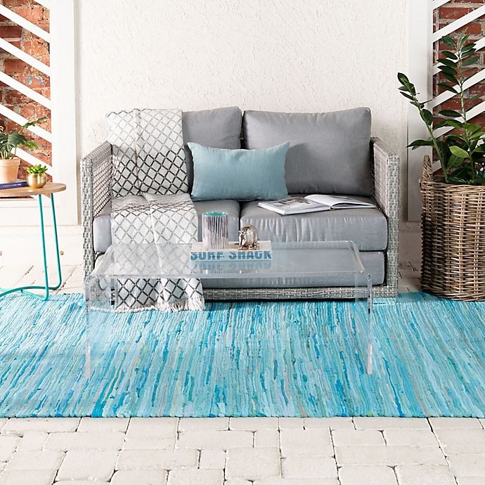slide 4 of 6, Unique Loom Chindi Stripe Braided Area Rug - Turquoise, 2 ft x 3 ft