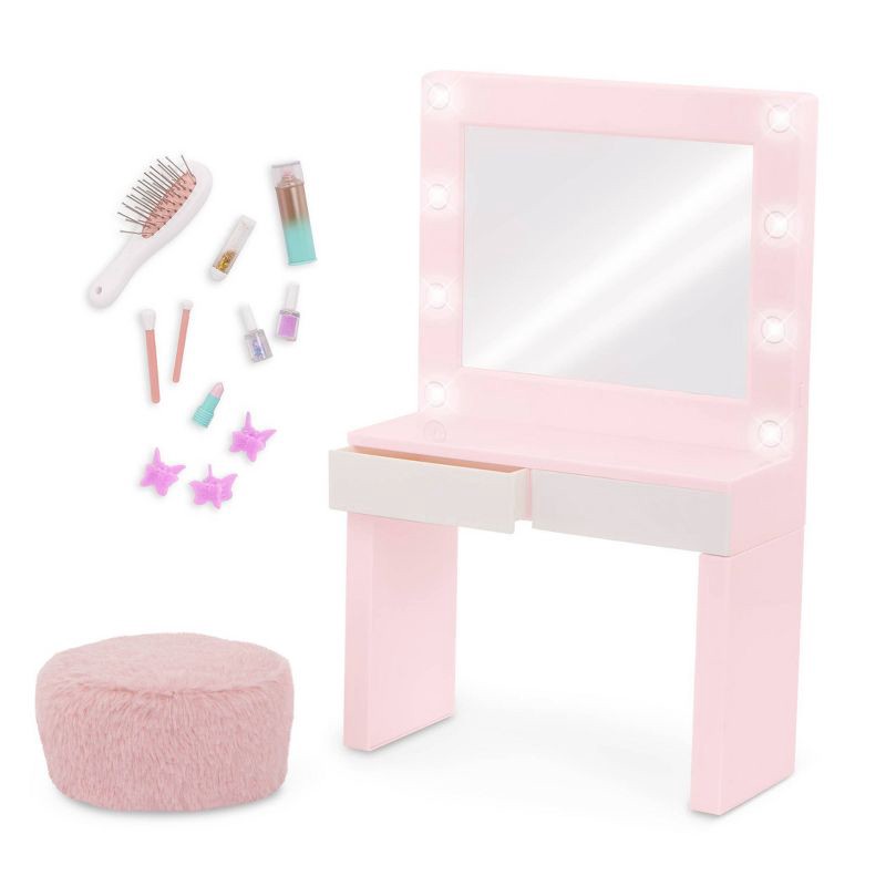 slide 1 of 5, Our Generation Glam & Glow Light-up Vanity Table Accessory Set for 18" Dolls, 1 ct