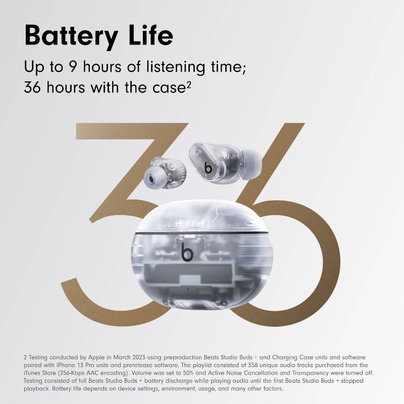 slide 10 of 22, Beats Studio Buds + True Wireless Bluetooth Noise Cancelling Earbuds - Transparent, 1 ct