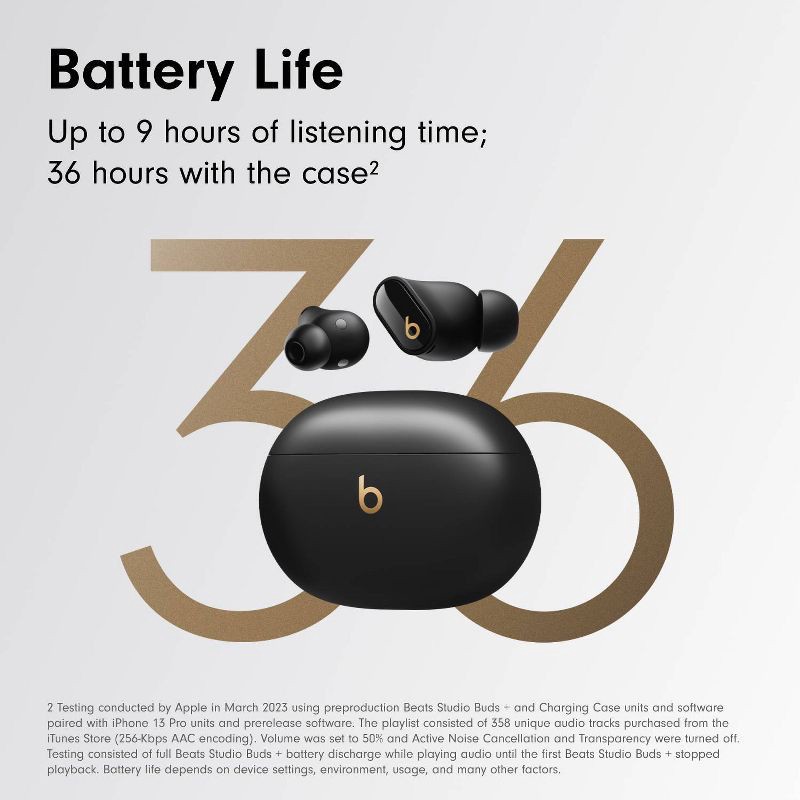 slide 10 of 28, Beats Studio Buds + True Wireless Bluetooth Noise Cancelling Earbuds - Black/Gold, 1 ct