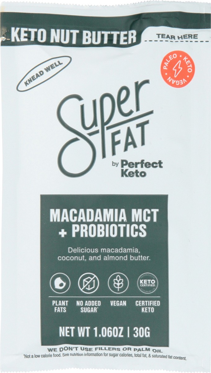 slide 6 of 9, SuperFat Macadamia MCT + Probiotics Keto Nut Butter 1.06 oz, 1.06 oz