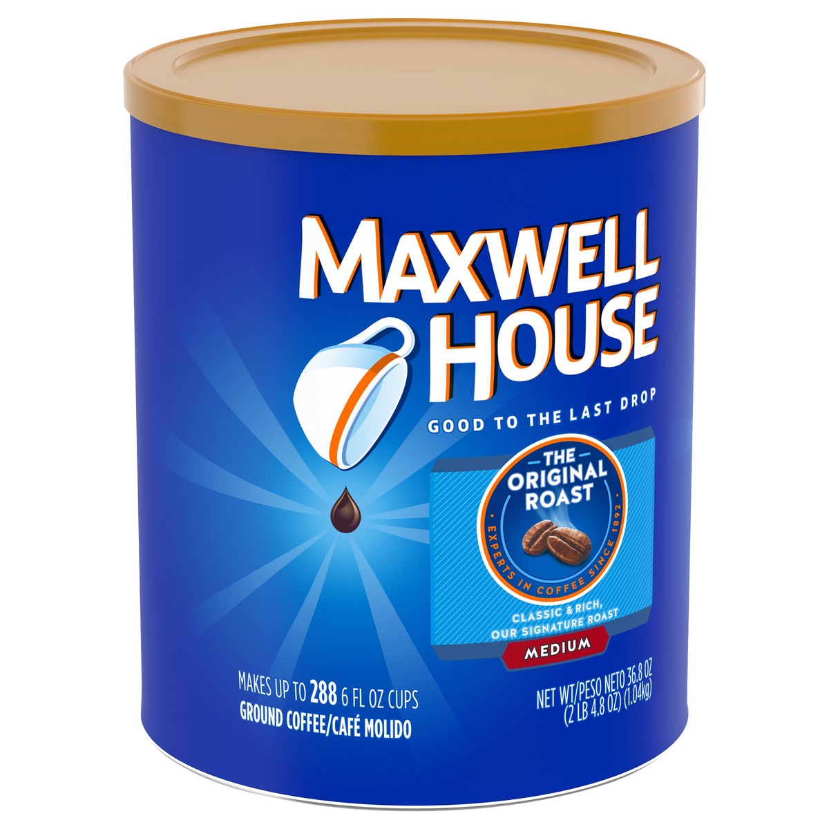 slide 4 of 9, Maxwell House The Original Roast Medium Roast Ground Coffee, 36.8 oz Canister, 36.8 oz