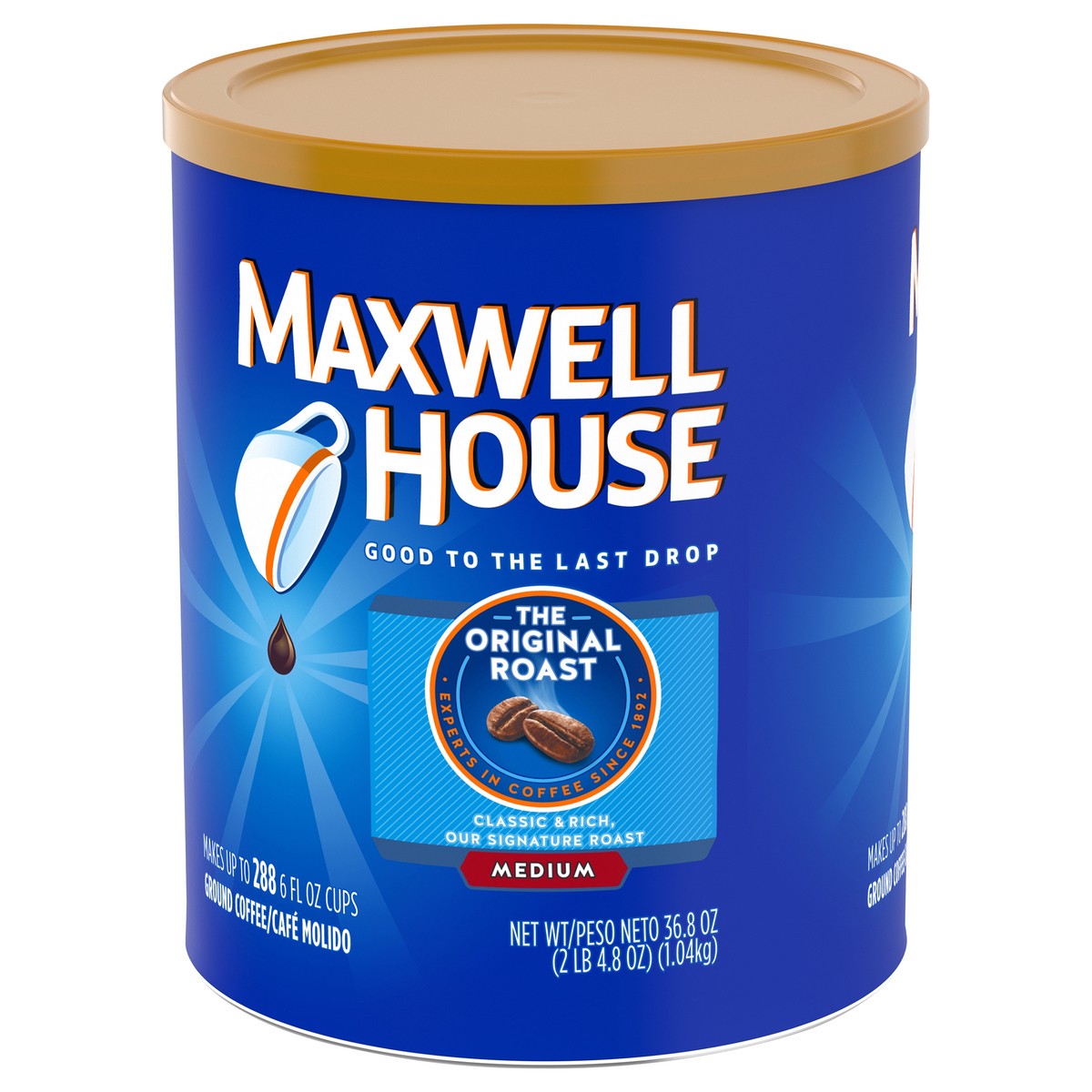 slide 3 of 9, Maxwell House The Original Roast Medium Roast Ground Coffee, 36.8 oz Canister, 36.8 oz