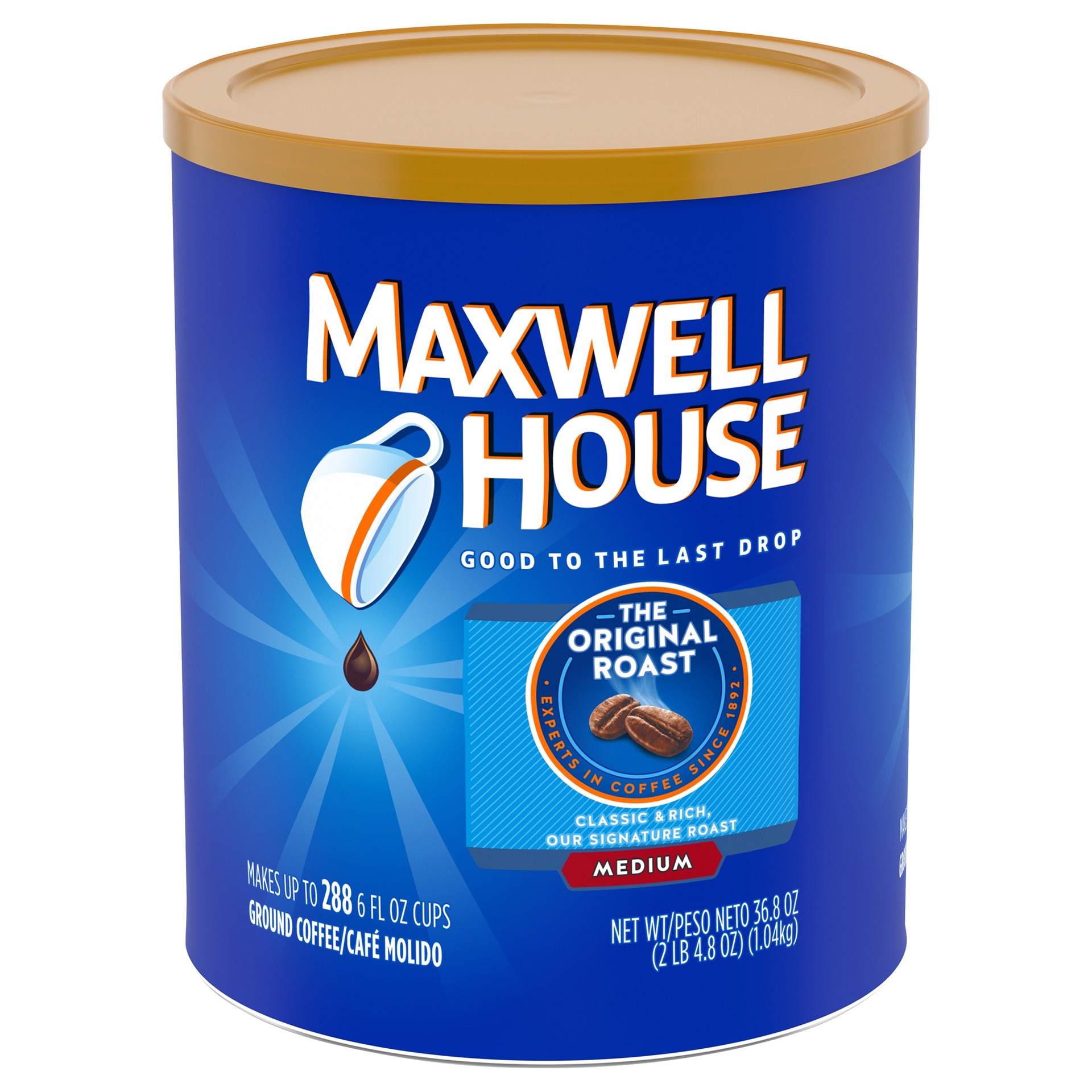 slide 1 of 9, Maxwell House The Original Roast Medium Roast Ground Coffee, 36.8 oz Canister, 36.8 oz