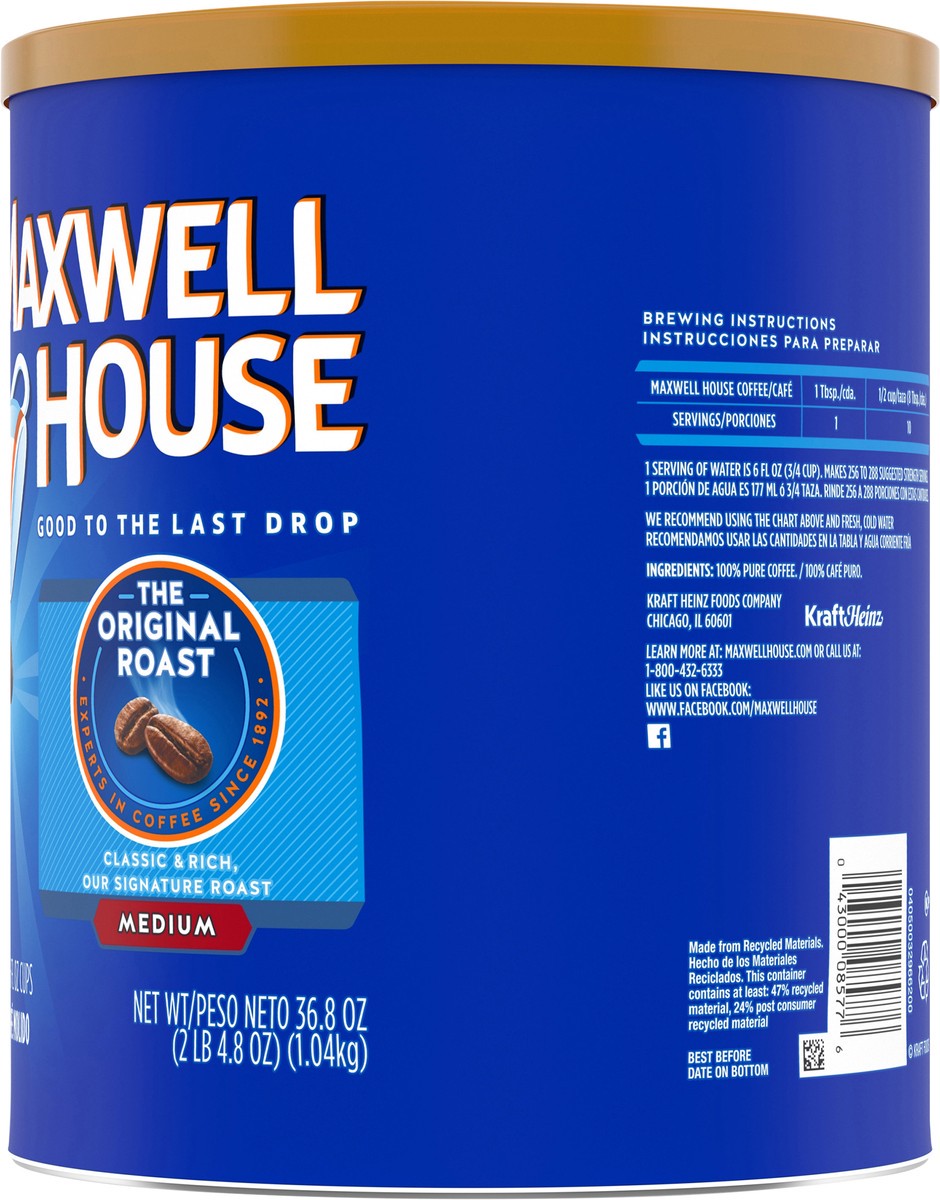 slide 9 of 9, Maxwell House The Original Roast Medium Roast Ground Coffee, 36.8 oz Canister, 36.8 oz