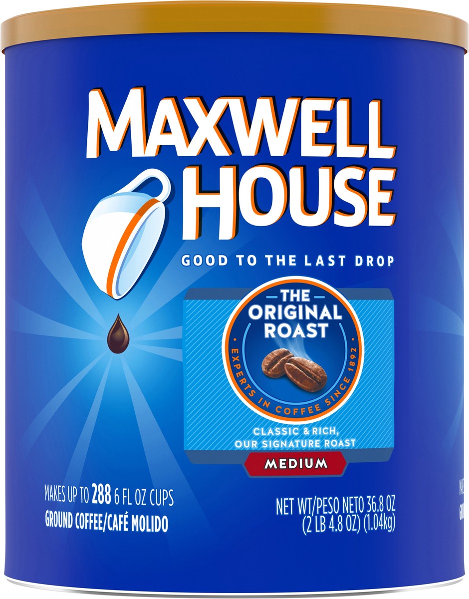 slide 8 of 9, Maxwell House The Original Roast Medium Roast Ground Coffee, 36.8 oz Canister, 36.8 oz