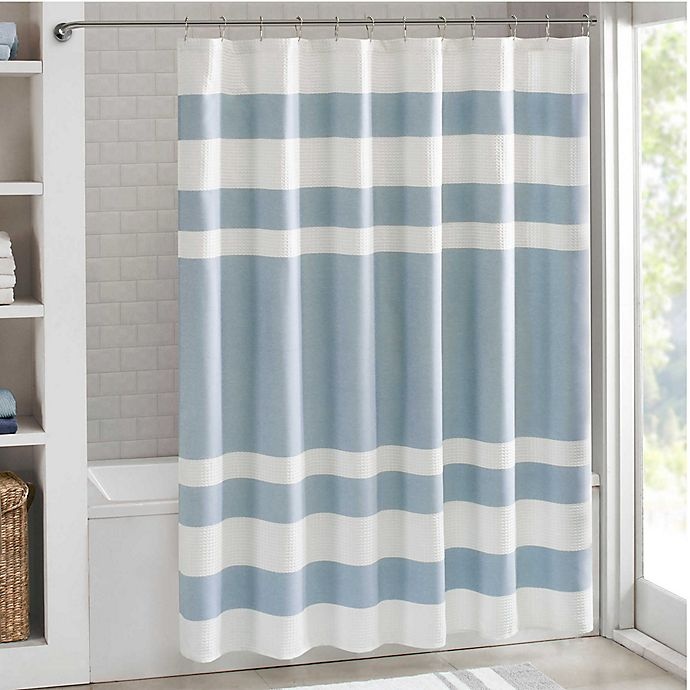 slide 1 of 1, Madison Park Spa Waffle Shower Curtain - Blue, 72 in x 84 in