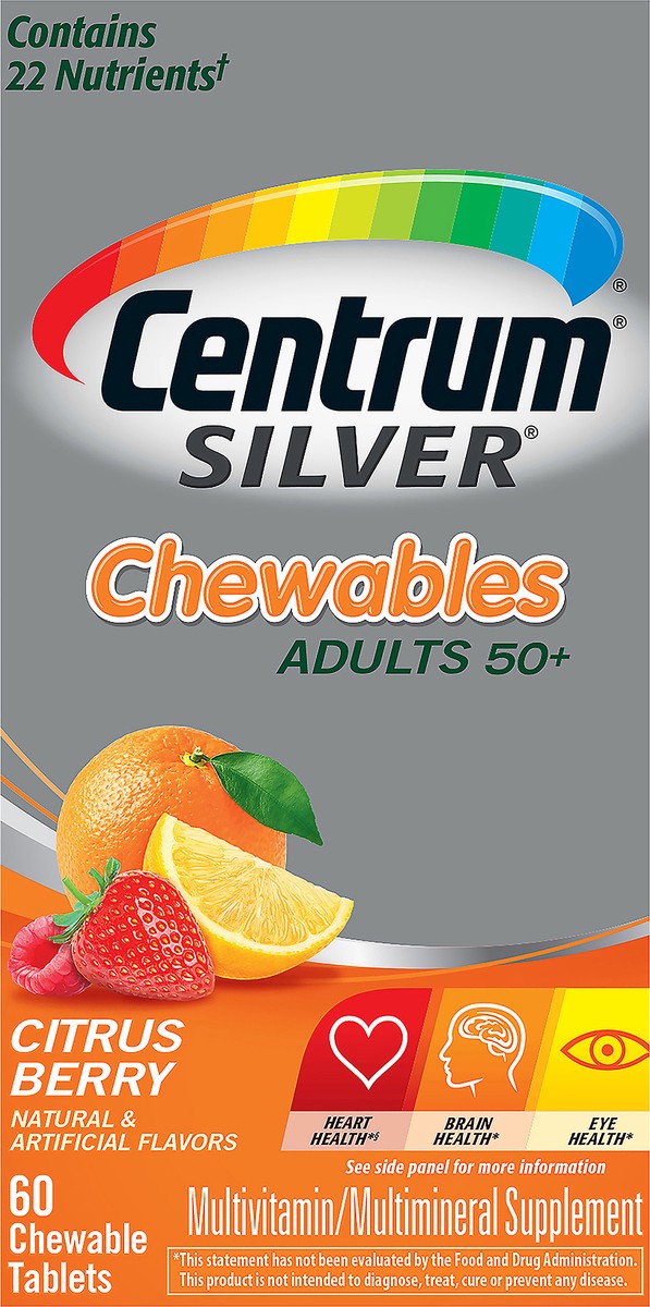 slide 1 of 6, Centrum Silver Adults 50+ Chewables Tablets Citrus Berry Multivitamin/Multimineral 60 ea, 60 ct