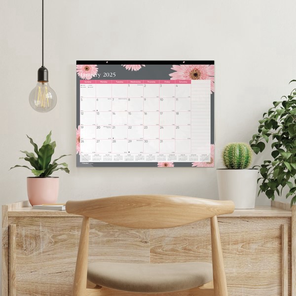 slide 4 of 4, 2025 Blueline Monthly Desk Pad Calendar, 22"" X 17"", Pink Daisy, January To December, 1 ct