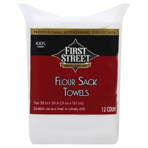 slide 1 of 1, First Street White Flour Sack Towels, 12 ct