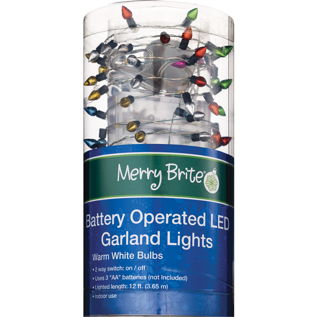 slide 1 of 1, Merry Brite Battery Operated LED Garland Lights, 1 ct