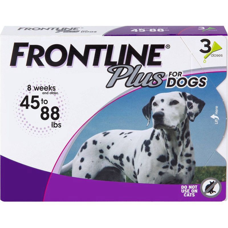 slide 1 of 1, Frontline Plus for Dogs 45 to 88 Lbs Flea and Tick Protection 3 Each, 3 ct