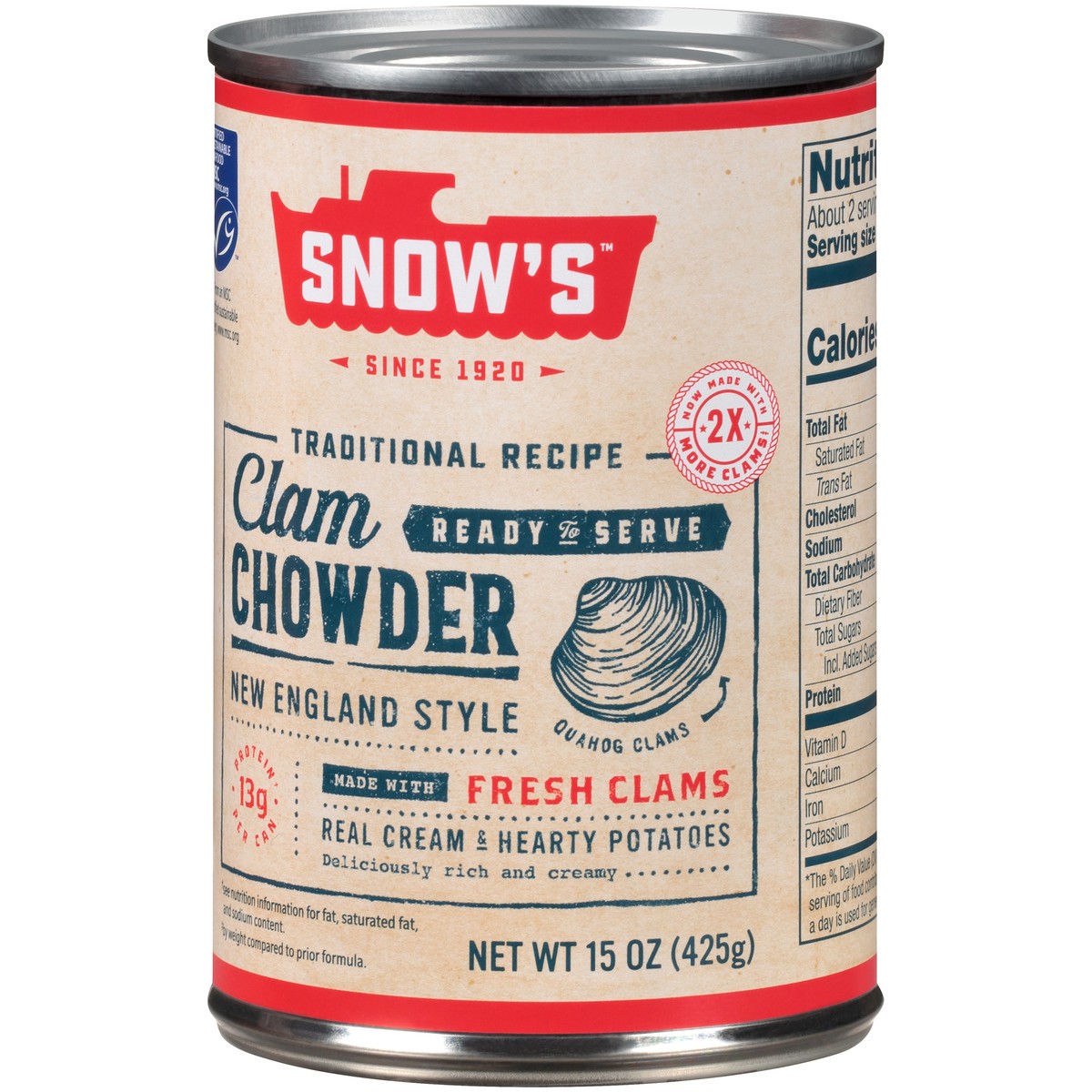 slide 2 of 14, Snow's Traditional Recipe Ready to Serve New England Style Clam Chowder 15 oz. Can, 15 oz