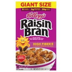 Kellogg's Raisin Bran Breakfast Cereal, Fiber Cereal, Family Breakfast, Giant Size, Original, 27.1oz Box (1 Box)