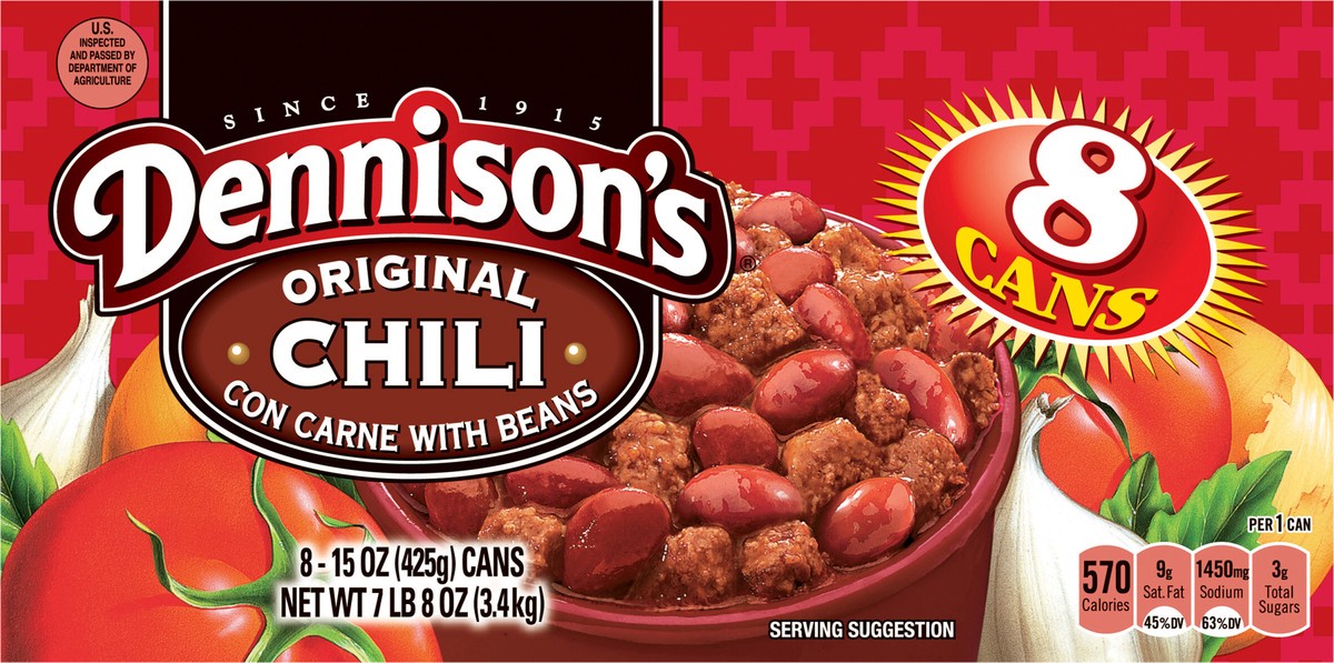 slide 3 of 13, Dennison's DENNISONS Original Chili Con Carne With Beans, 8 ct