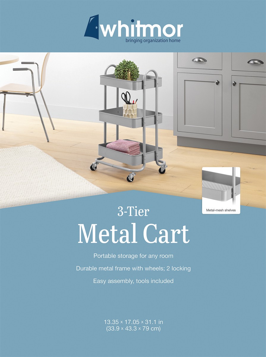 slide 3 of 6, Whitmor 3-Tier Rolling Metal Cart - Alloy Gray, 1 ct
