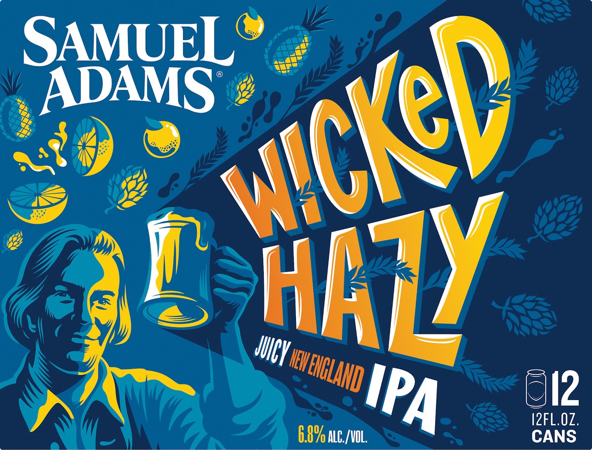 slide 2 of 8, Samuel Adams Wicked Hazy New England IPA Beer (12 fl. oz. Can, 12pk.), 12 ct; 12 fl oz