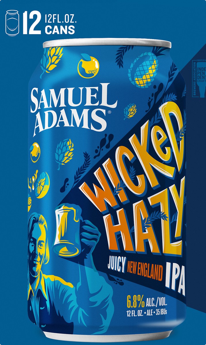 slide 4 of 8, Samuel Adams Wicked Hazy New England IPA Beer (12 fl. oz. Can, 12pk.), 12 ct; 12 fl oz